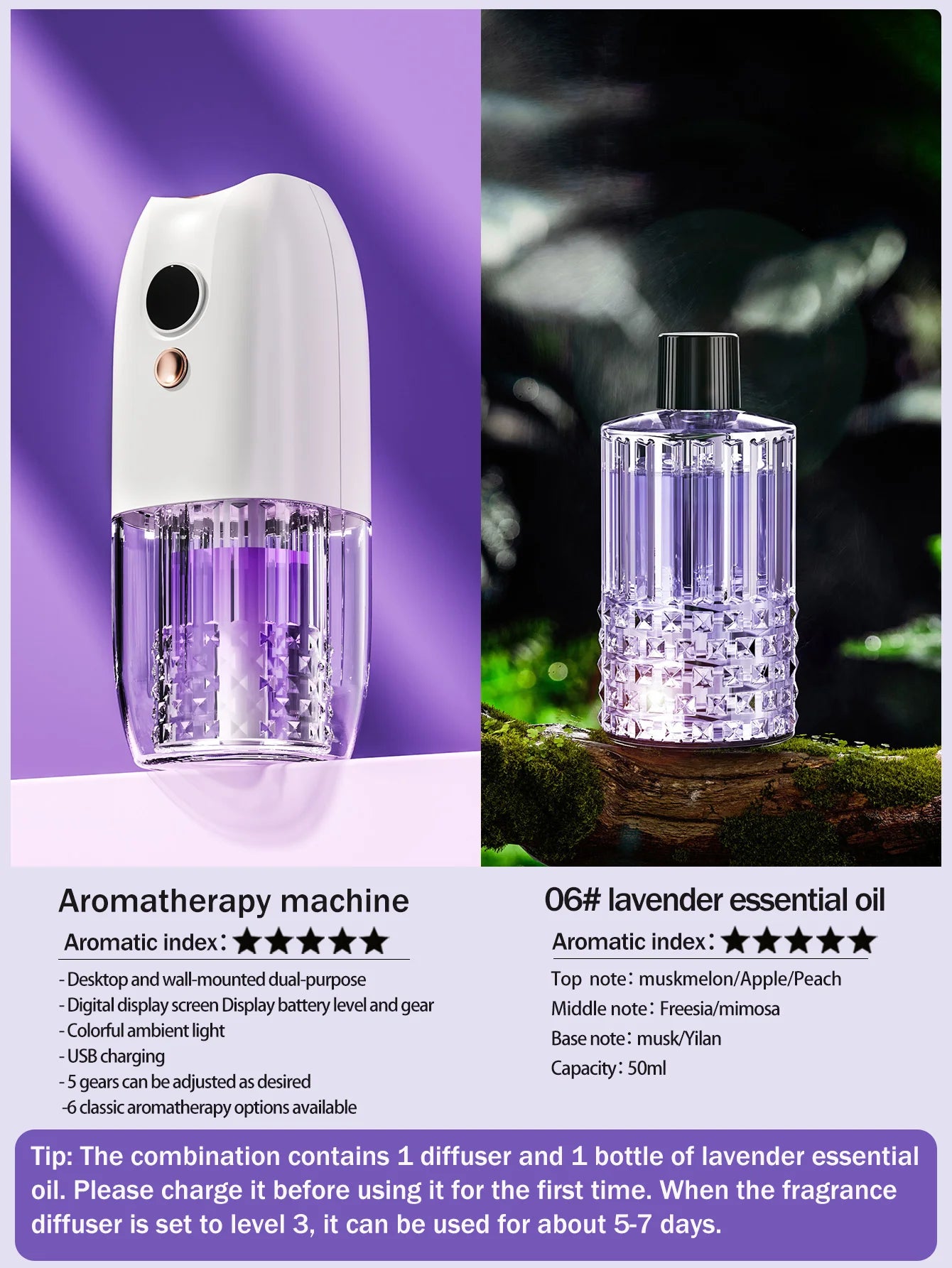 Multi-functional rechargeable portable aroma diffuser essential oil diffuser timer air freshener car home living room bathroom