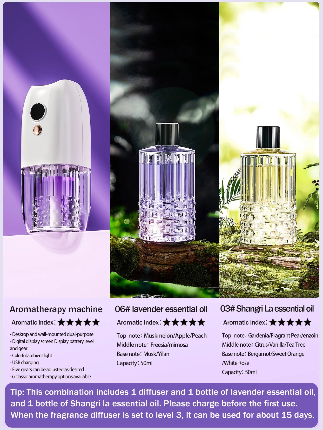 Multi-functional rechargeable portable aroma diffuser essential oil diffuser timer air freshener car home living room bathroom