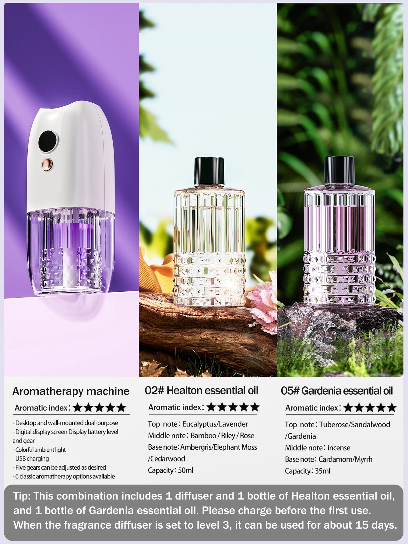 Multi-functional rechargeable portable aroma diffuser essential oil diffuser timer air freshener car home living room bathroom