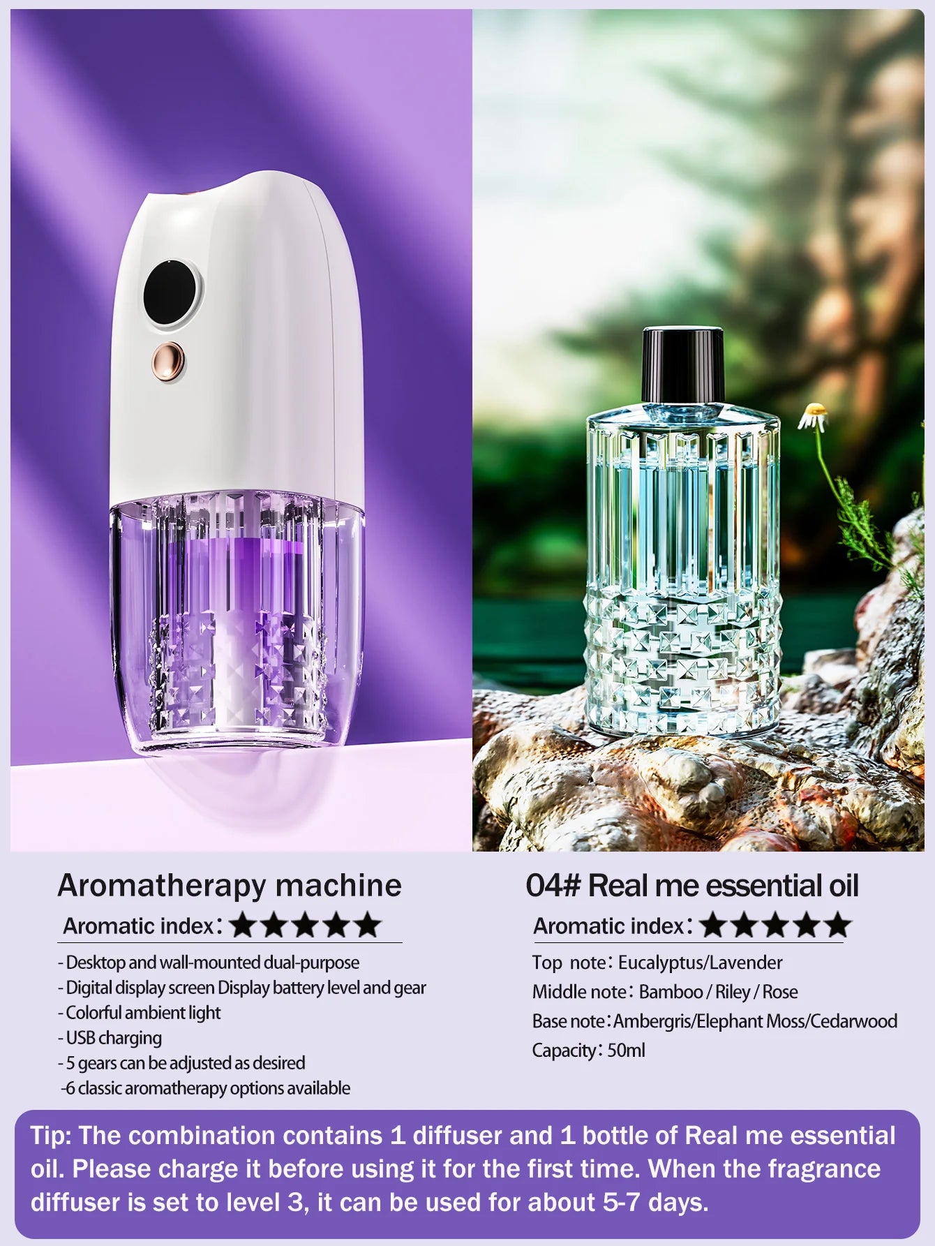 Multi-functional rechargeable portable aroma diffuser essential oil diffuser timer air freshener car home living room bathroom