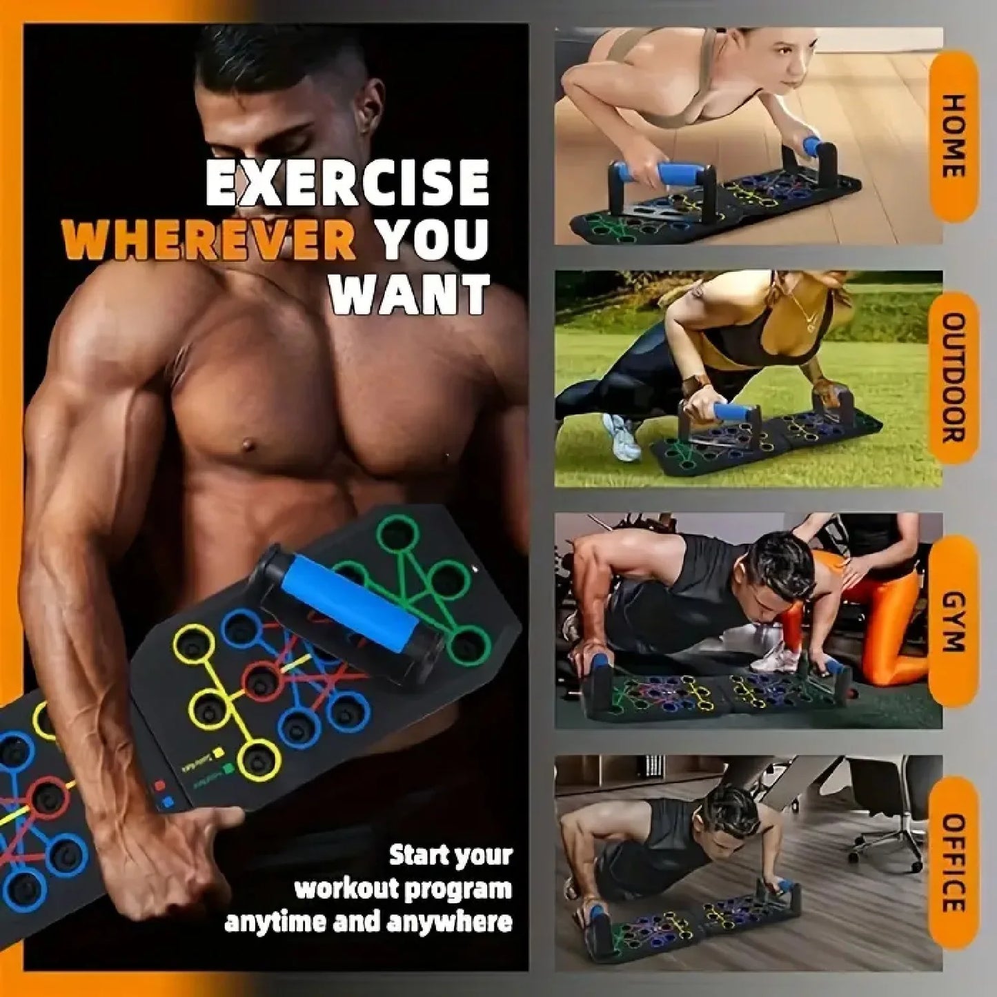 Portable Multifunctional Push-up Board Set With Handles Foldable Fitness Equipment For Chest Abdomen Arms And Back Training