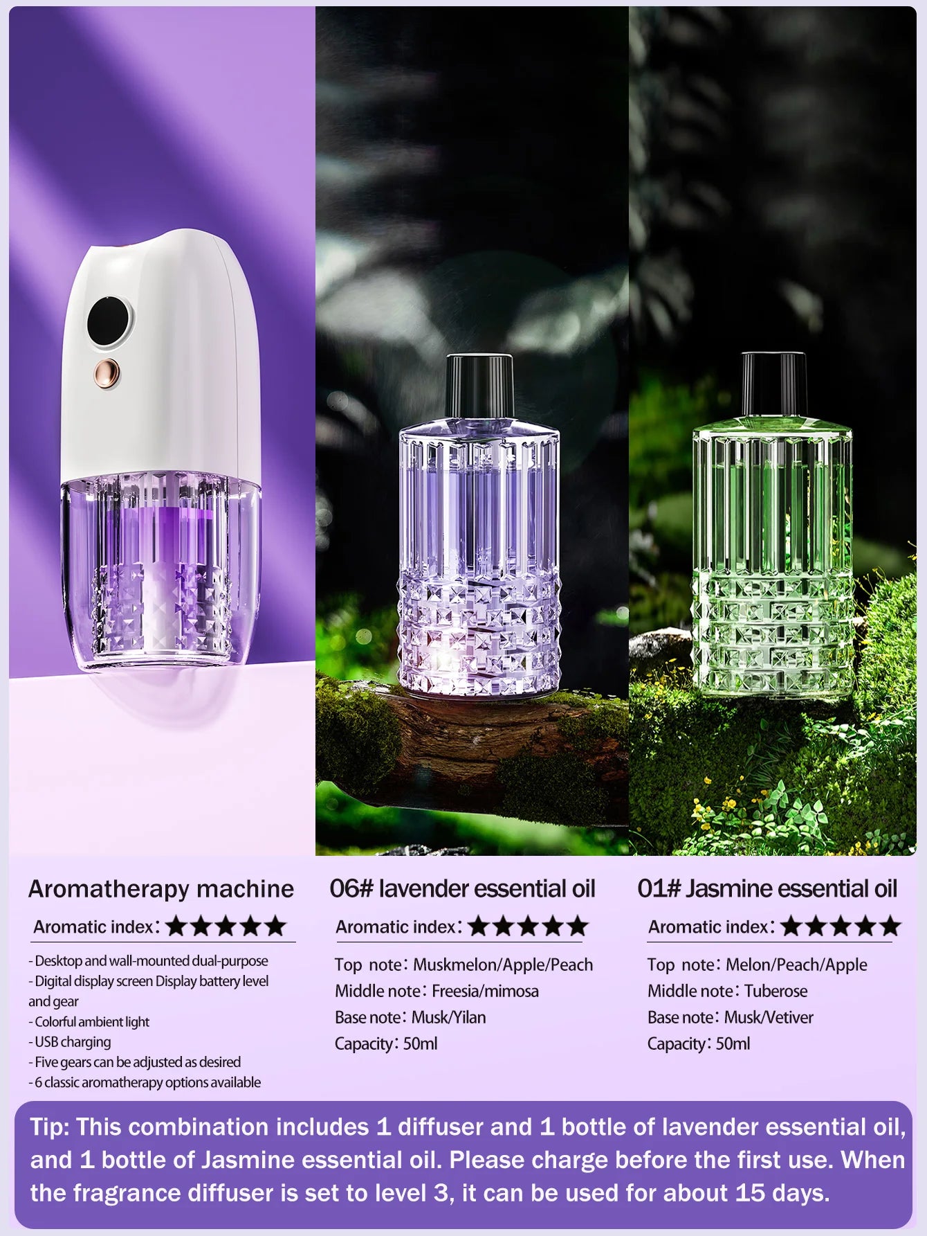 Multi-functional rechargeable portable aroma diffuser essential oil diffuser timer air freshener car home living room bathroom